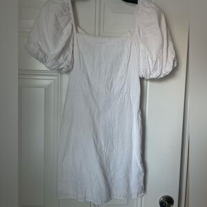 Abercrombie & Fitch White Puff Sleeve Mini Dress Linen/Viscose Size XS